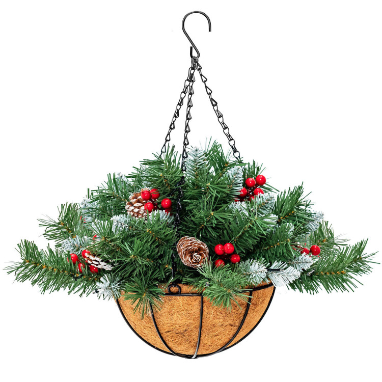 Pre-Lit Artificial Christmas Hanging Basket with Pine ConesCostway Gallery View 4 of 11