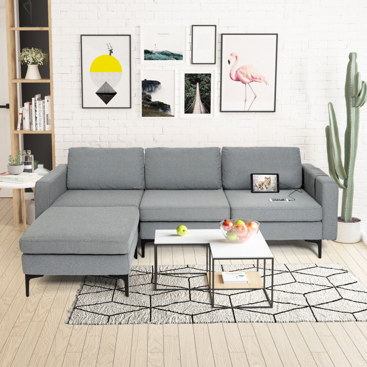 1/2/3/4-Seat Convertible Sectional Sofa with Reversible Ottoman-3-Seat L-shapedCostway Gallery View 9 of 17