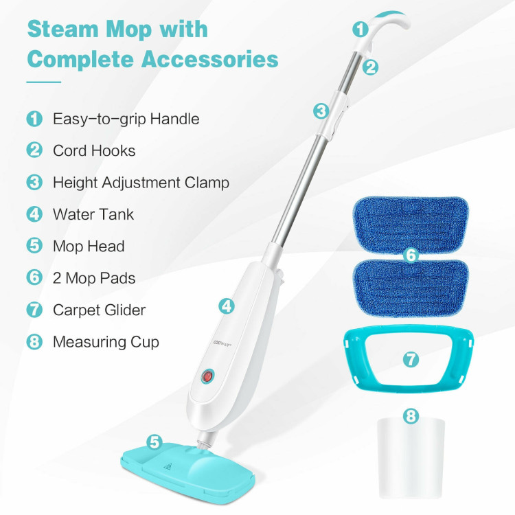 1100 W Electric Steam Mop with Water Tank for Carpet-TurquoiseCostway Gallery View 6 of 11