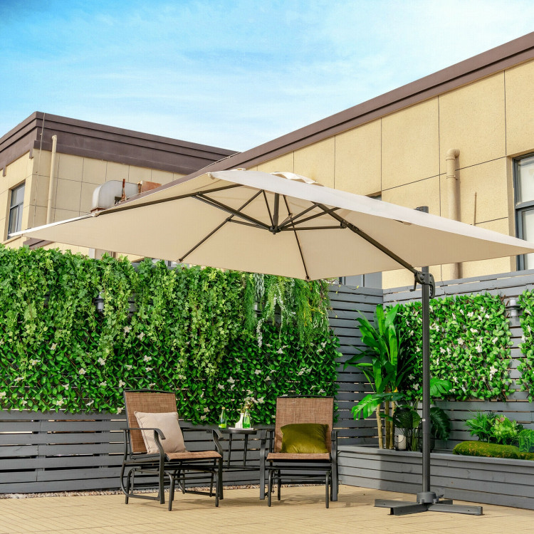 10 x 10 Feet Cantilever Offset Square Patio Umbrella with 3 Tilt Settings-BeigeCostway Gallery View 1 of 11