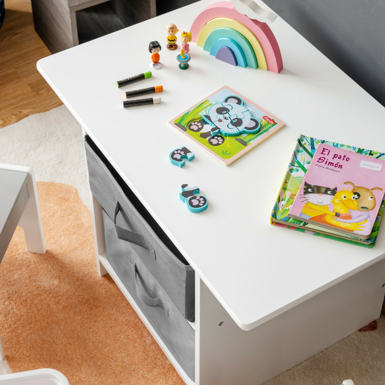 Wooden Kids Table and Chairs with Storage Baskets PuzzleCostway Gallery View 9 of 13
