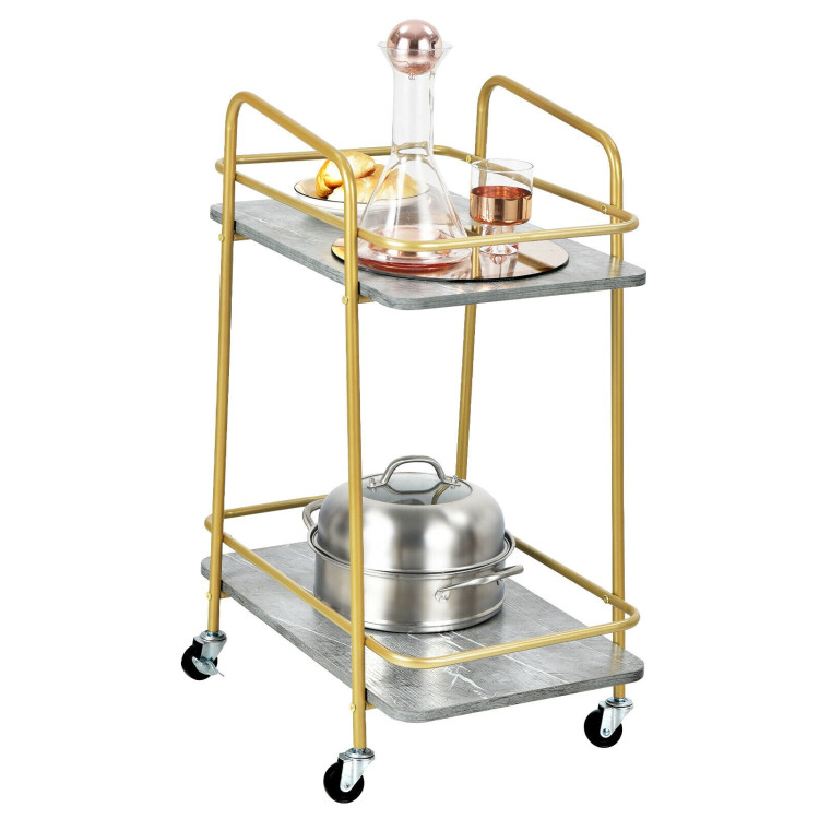 2-tier Kitchen Rolling Cart with Steel Frame and Lockable Casters-GrayCostway Gallery View 9 of 10