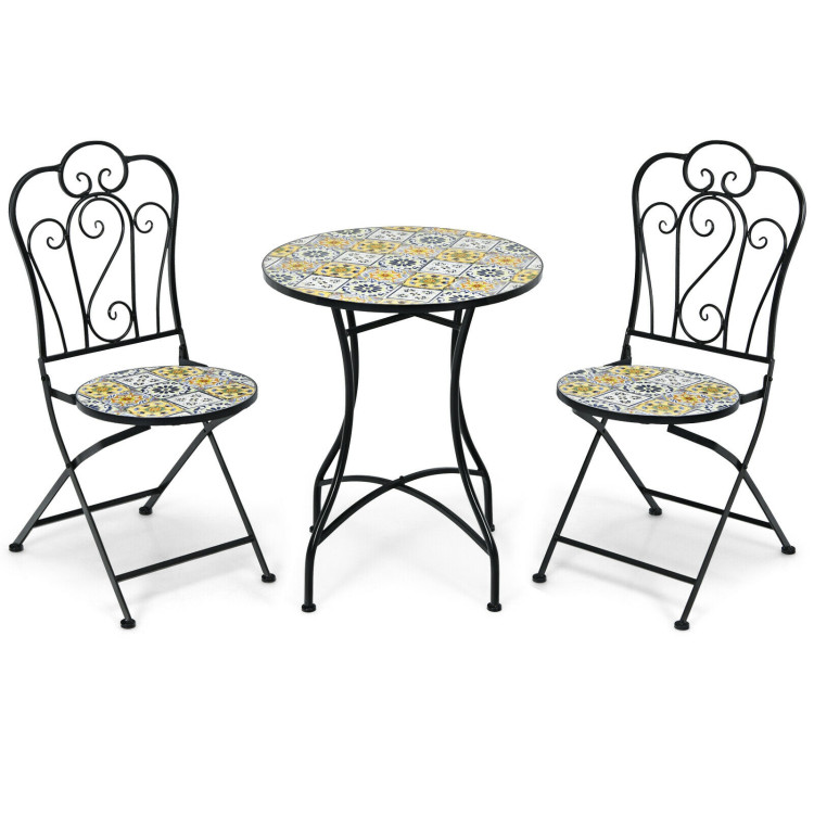 2-Pieces Mosaic Folding Bistro Chairs with Ceramic Tiles SeatCostway Gallery View 8 of 10