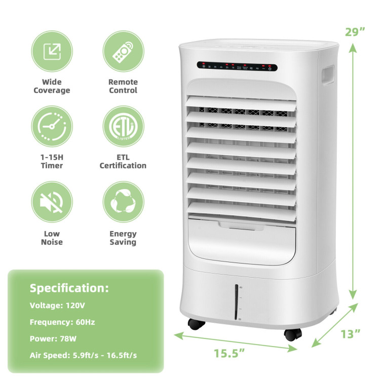 4-in-1 Portable Evaporative Air Cooler with Timer and 3 Modes-WhiteCostway Gallery View 4 of 10