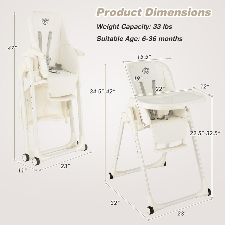 4-in-1 Baby High Chair with 6 Adjustable Heights-BeigeCostway Gallery View 4 of 10