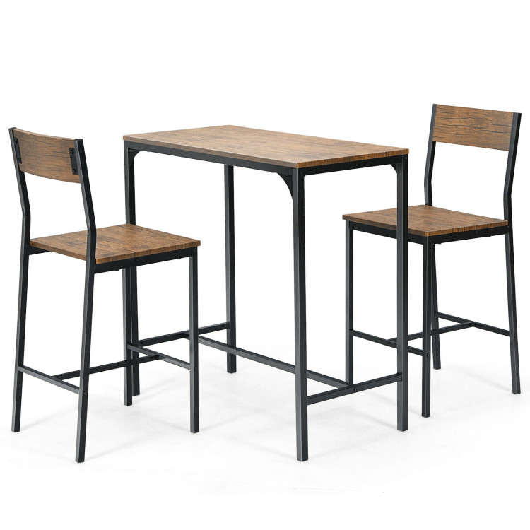 3 Pieces Bar Table Set with 2 Stools-BlackCostway Gallery View 1 of 13