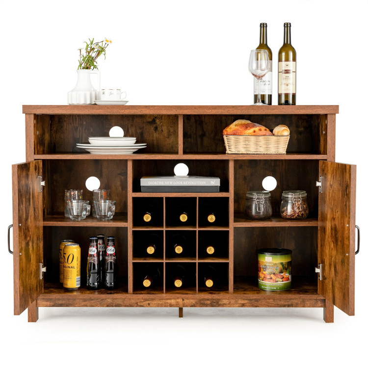 Farmhouse Sideboard with Detachable Wine Rack and Cabinets-Rustic BrownCostway Gallery View 8 of 11