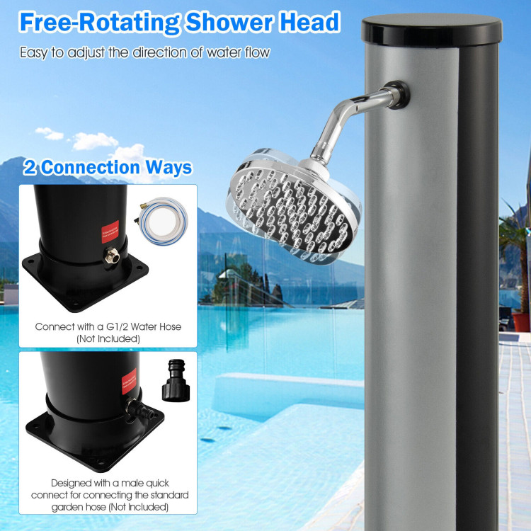 7.2 Feet Solar-Heated Outdoor Shower with Free-Rotating Shower Head-SilverCostway Gallery View 9 of 10