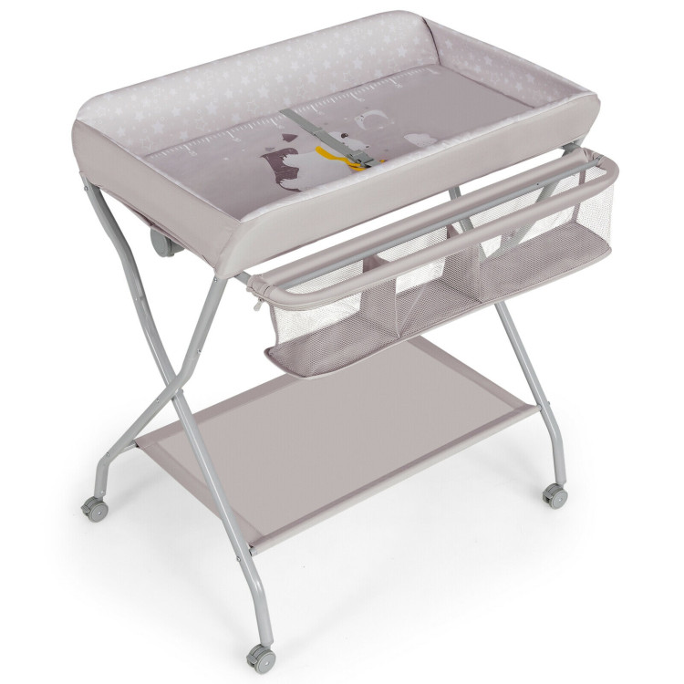 Baby Changing Table with Safety Belt and 4-side Defence-GrayCostway Gallery View 1 of 10