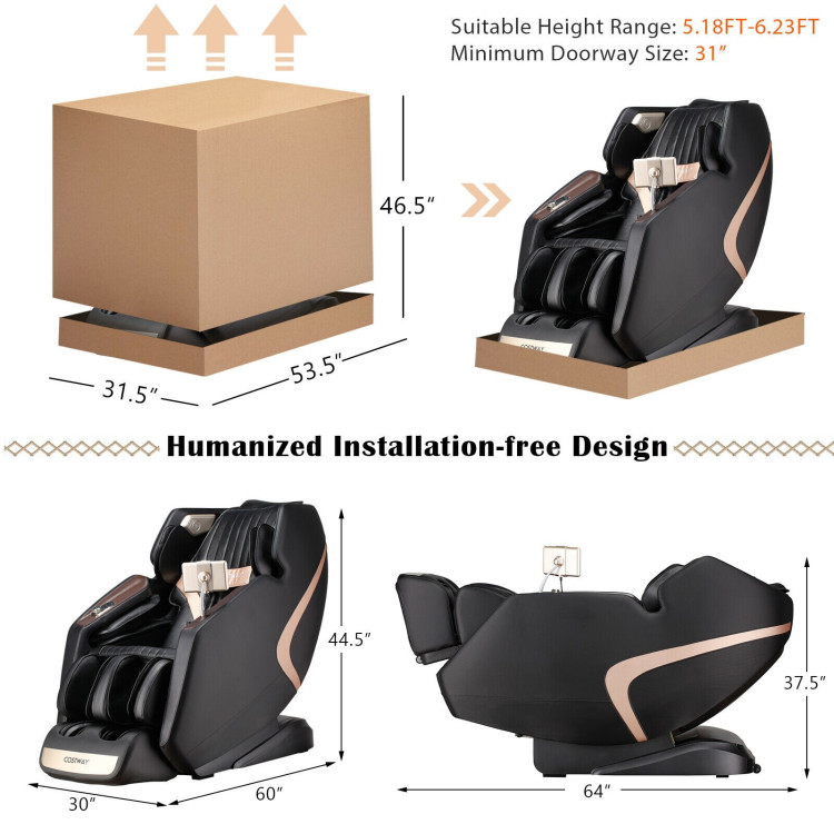 3D SL-Track Full Body Zero Gravity Massage Chair with Thai Stretch-BlackCostway Gallery View 4 of 10