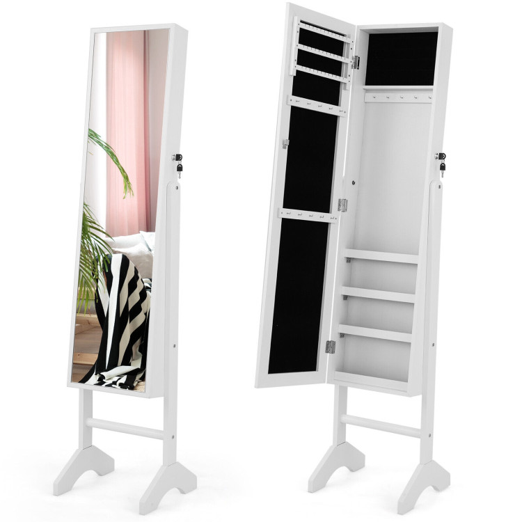 Standing Jewelry Cabinet with Full Length Mirror-WhiteCostway Gallery View 8 of 10