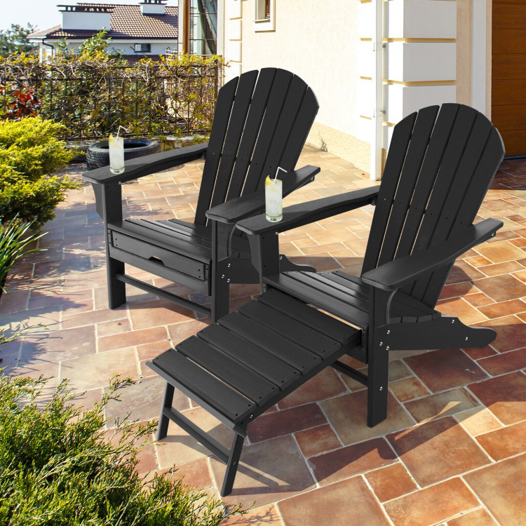 Patio HDPE Adirondack Chair with Retractable Ottoman-BlackCostway Gallery View 8 of 10