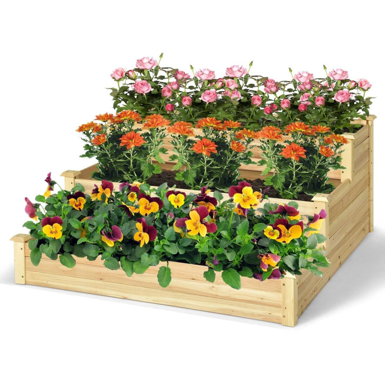 3-Tier Raised Garden Bed Wood Planter Kit for Flower Vegetable HerbCostway Gallery View 7 of 10