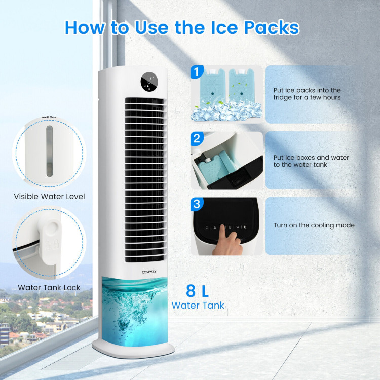 42 Inch 3-in-1 Portable Evaporative Air Cooler Tower Fan with 9H Timer Remote-WhiteCostway Gallery View 11 of 11