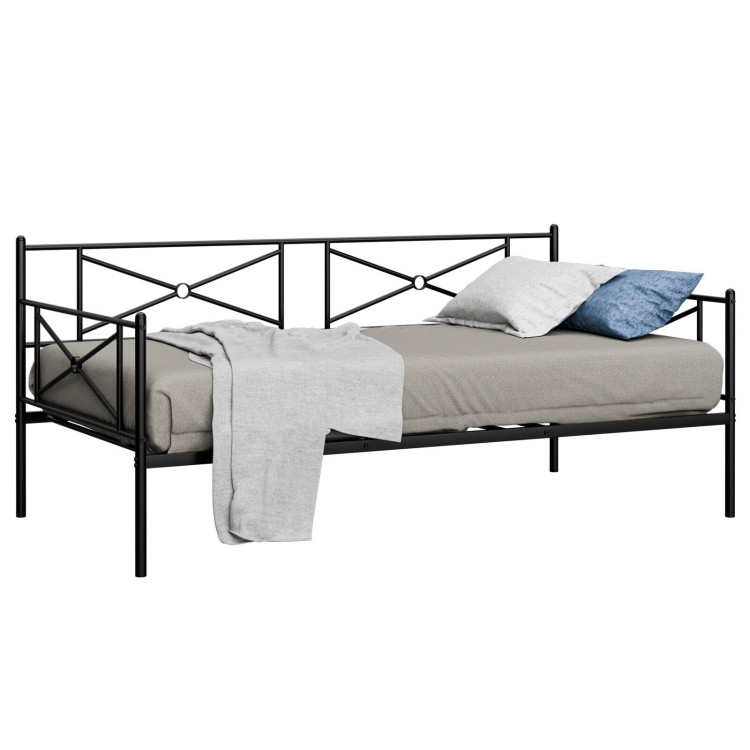 Metal Daybed Twin Bed Frame Stable Steel Slats Sofa Bed-BlackCostway Gallery View 8 of 10