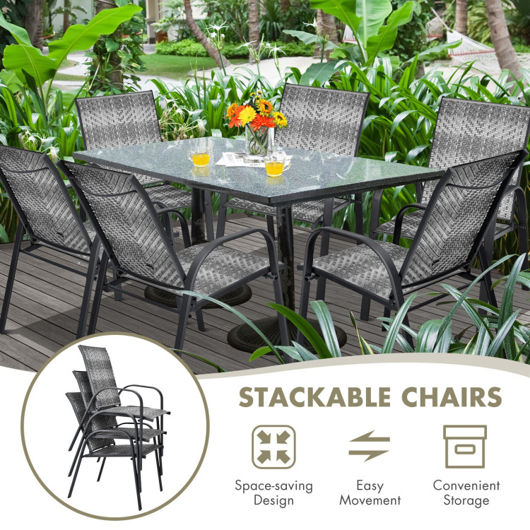 Set of 6 Outdoor PE Wicker Stackable Chairs with Sturdy Steel Frame-GrayCostway Gallery View 3 of 10