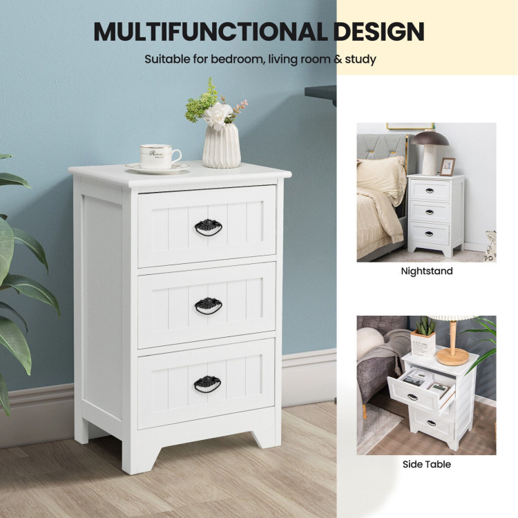 3 Drawers End Storage Wood Side Nightstand-WhiteCostway Gallery View 9 of 10