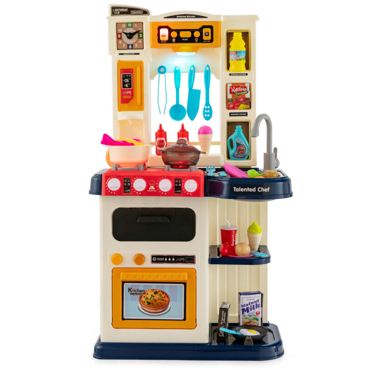 64 Pieces Realistic Kitchen Playset for Boys and Girls with Sound and Lights-BlueCostway Gallery View 3 of 10