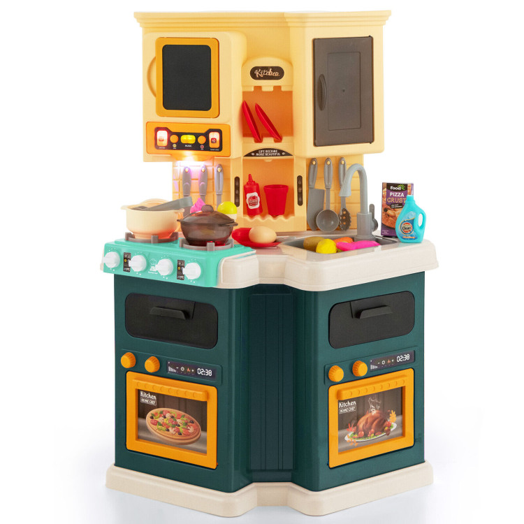67 Pieces Kid's Kitchen Playset with Vapor and Boil Effects-GreenCostway Gallery View 7 of 10