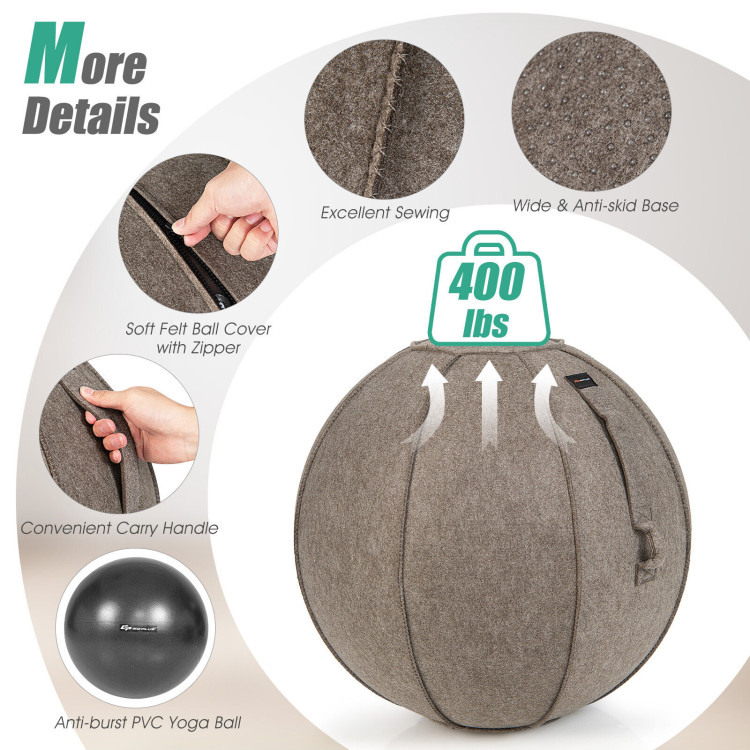 Yoga Sitting Ball with Felt Cover and Air Pump-BrownCostway Gallery View 10 of 10