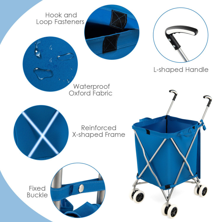 Folding Shopping Utility Cart with Water-Resistant Removable Canvas Bag-BlueCostway Gallery View 9 of 9