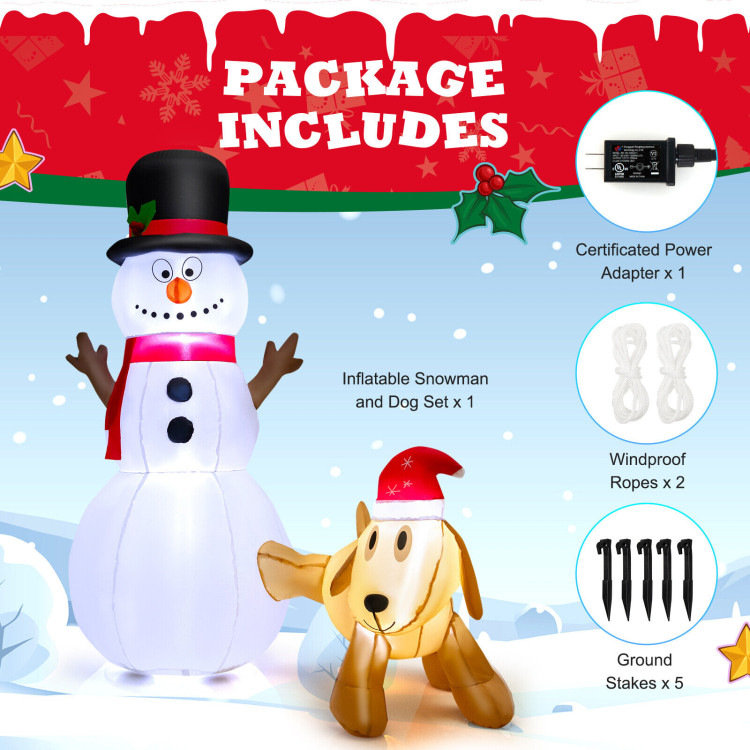 6 Feet Tall Inflatable Snowman and Dog Set Christmas Decoration with LED LightsCostway Gallery View 11 of 11