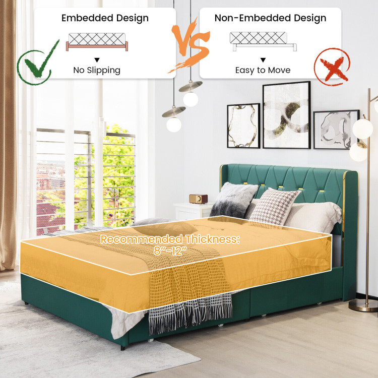 Full/Queen Size Upholstered Bed Frame with 4 Drawers-Green-Full SizeCostway Gallery View 11 of 11