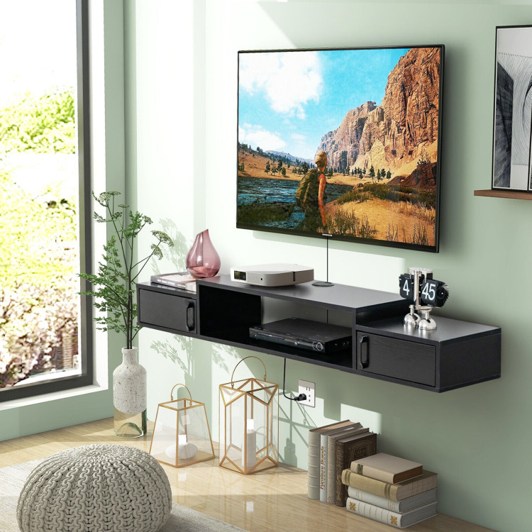 55 Inches Floating TV Stand with Power Outlet-BlackCostway Gallery View 8 of 12