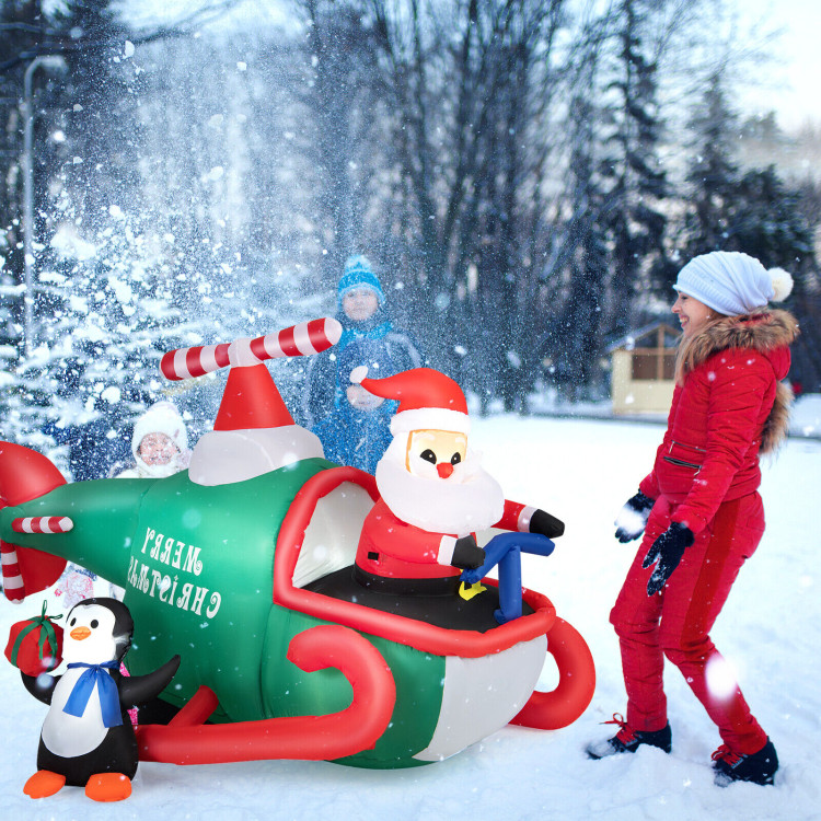 6.2 Feet Christmas Inflatable Santa Claus Driving Helicopter and Penguin Holding GiftCostway Gallery View 6 of 10