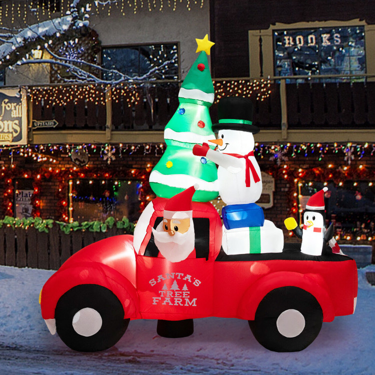 8 Feet Wide Inflatable Santa Claus Driving a Car with LED and Air BlowerCostway Gallery View 8 of 12