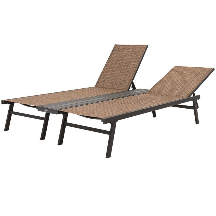 2-Person Patio Chaise Lounge with Middle Panel-BrownCostway Gallery View 7 of 10