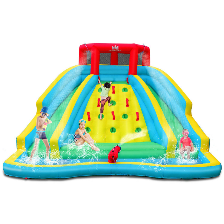 Double Side Inflatable Water Slide Park with Climbing Wall for Outdoor Without BlowerCostway Gallery View 6 of 11
