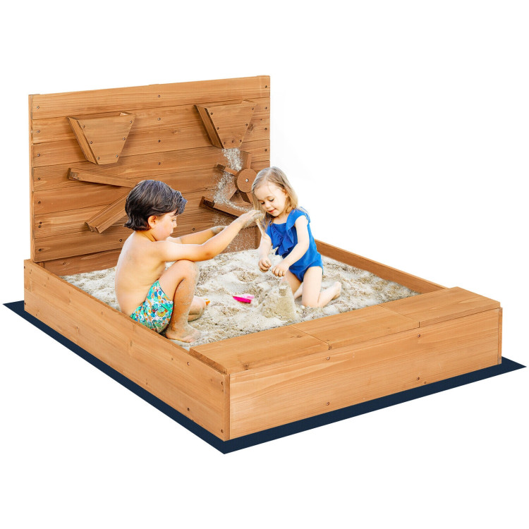 Kids Wooden Square Sandbox with CoverCostway Gallery View 8 of 11