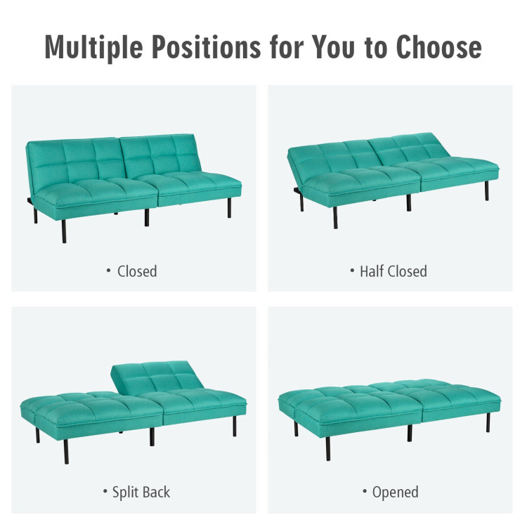 Convertible Fabric Sofa Bed with 3-Level Adjustable Backrest Angle-TurquoiseCostway Gallery View 5 of 11