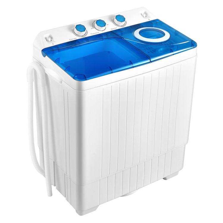 26lbs Portable Semi-Automatic Twin Tub Washing Machine with Drain Pump-BlueCostway Gallery View 7 of 11