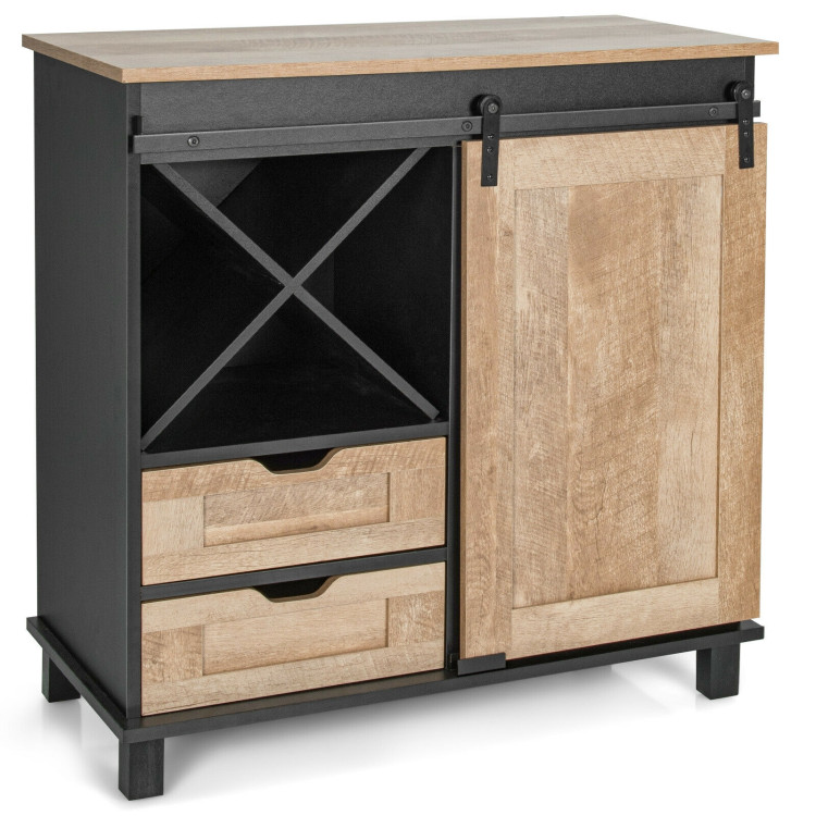 Kitchen Buffet Sideboard with Sliding Barn Door 2 Drawers and Wine Rack-NaturalCostway Gallery View 1 of 11