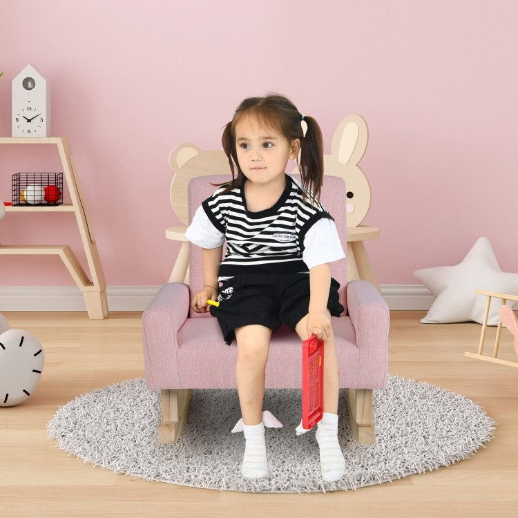Kids Rocking Chair with Solid Wood Legs-PinkCostway Gallery View 6 of 11