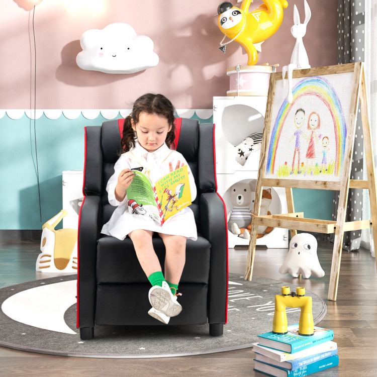 Kids Recliner Chair with Side Pockets and Footrest-RedCostway Gallery View 10 of 13