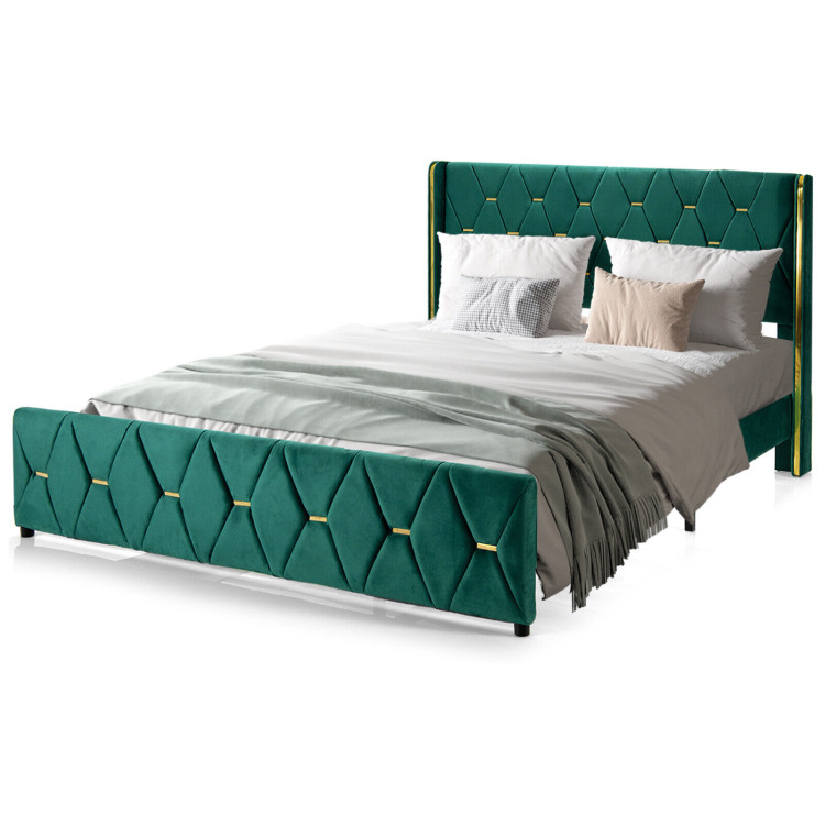 Queen/Full Size Upholstered Platform Bed Frame with Adjustable Headboard-Full SizeCostway Gallery View 9 of 13