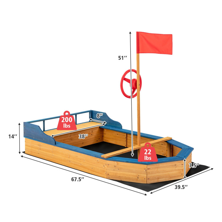 Kids' Pirate Boat Sandbox with Flag and RudderCostway Gallery View 4 of 11
