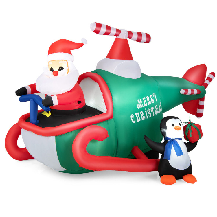 6.2 Feet Christmas Inflatable Santa Claus Driving Helicopter and Penguin Holding GiftCostway Gallery View 1 of 10