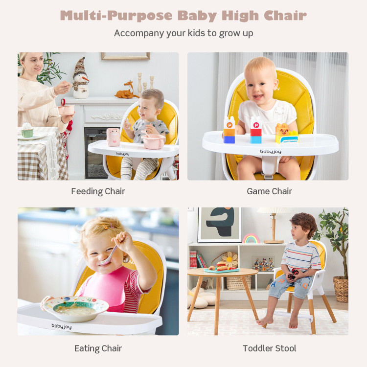 4-in-1 Convertible Baby High Chair Infant Feeding Chair with Adjustable Tray-YellowCostway Gallery View 7 of 10
