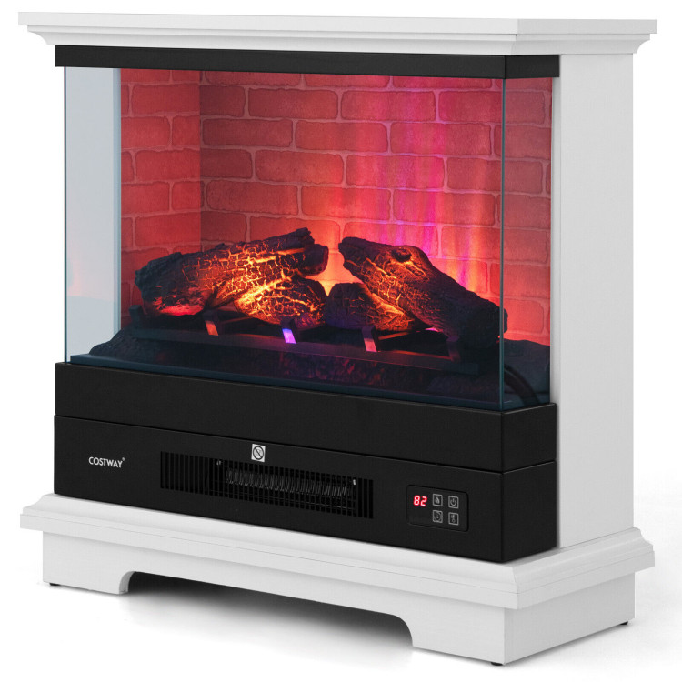 27 Inch Freestanding Electric Fireplace with 3-Level Vivid Flame Thermostat-WhiteCostway Gallery View 8 of 11