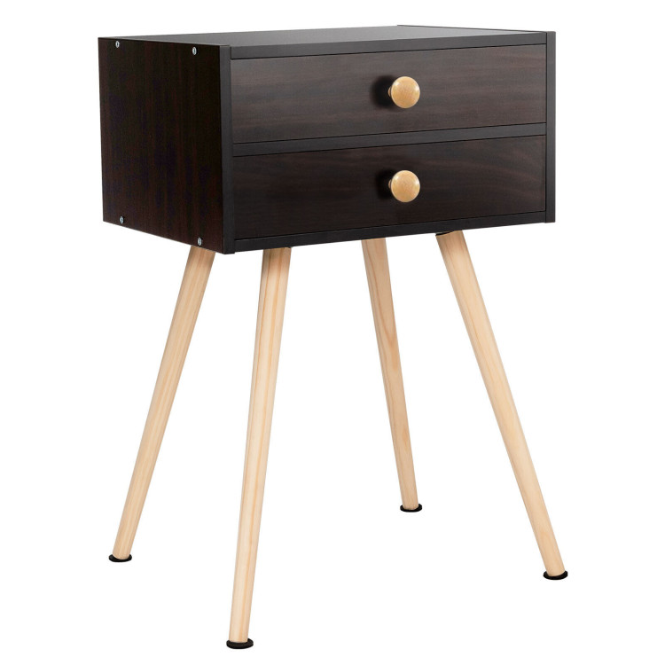Mid Century Modern 2 Drawers Nightstand in Natural-CoffeeCostway Gallery View 1 of 11