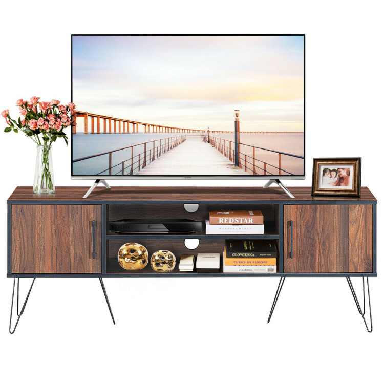 Retro Modern TV Stand with 6 Metal Legs for TVs up to 65 Inch with 2 Cable HolesCostway Gallery View 9 of 12