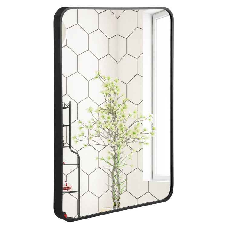Metal Framed Bathroom Mirror with Rounded Corners-BlackCostway Gallery View 9 of 11