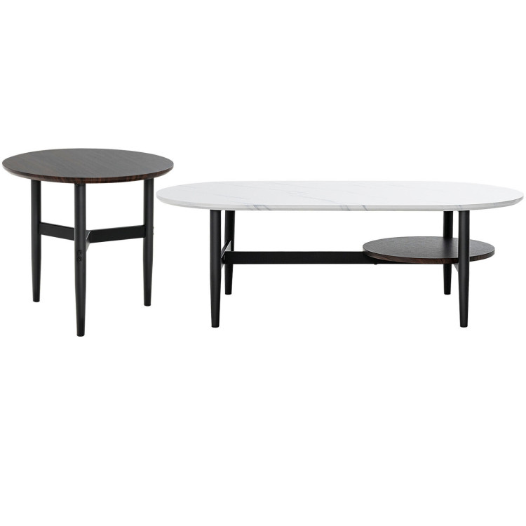 Set of 2 Modern Nesting Coffee Table with Extra Storage Shelf-WhiteCostway Gallery View 8 of 11