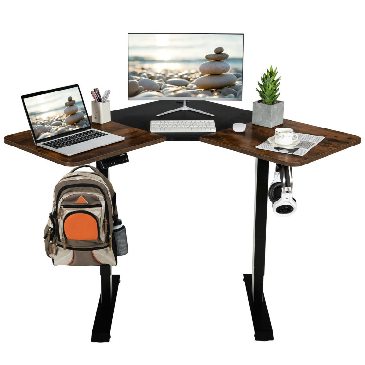 L-shaped Electric Standing Desk with 4 Memory Positions and LCD Display-Rustic BrownCostway Gallery View 7 of 11