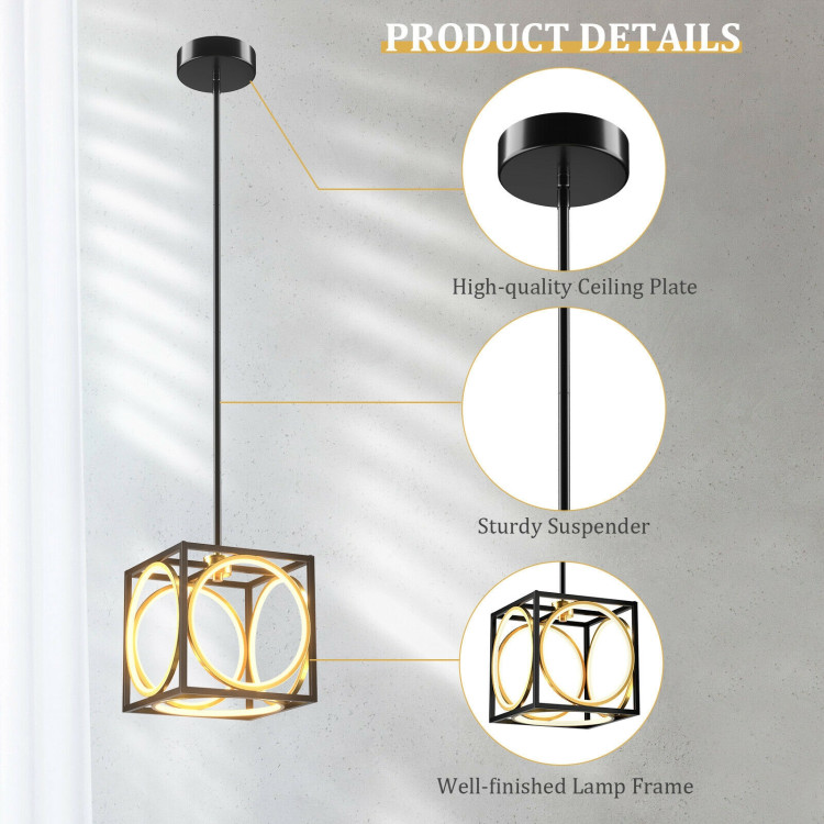 Modern LED Pendant Light with 42 Inches Adjustable Suspender-BlackCostway Gallery View 12 of 12