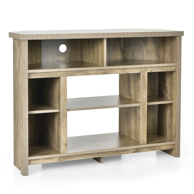 Modern Corner TV Stand with Adjustable Shelves for TVs up to 48 Inch-NaturalCostway Gallery View 1 of 12
